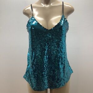 Modern Attraction Size Medium Sequin Teal Cami Top With Adjustable Straps. New
